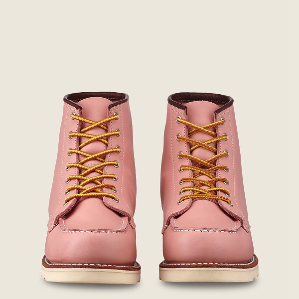 Red Wing Heritage Boots Womens Pink - 6-inch Classic Moc - Short Boundary Leather - 5632981-FN